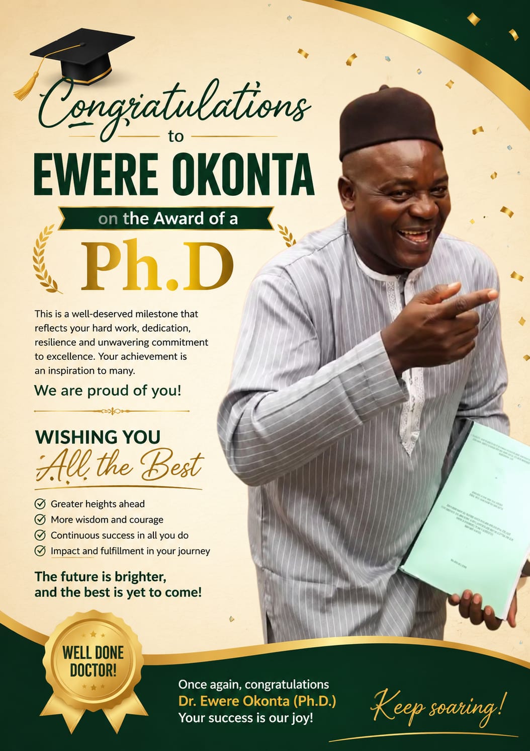 UNIDEL Lecturer, Ewere Okonta Bags PhD in Business Administration from Wellspring University