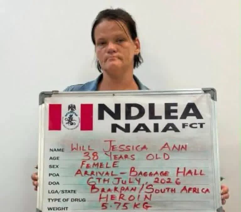 Court jails South African woman for 25 years for importing 5.75kg of heroin into Nigeria