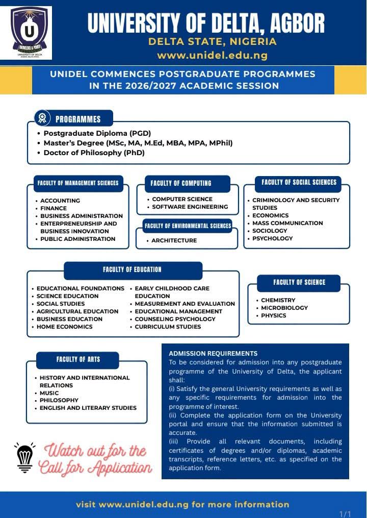 UNIDEL EXPANDS ACADEMIC FRONTIERS, ROLLS OUT POSTGRADUATE PROGRAMMES